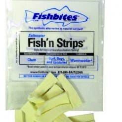 Fishbites Fish 'n' Strips Clam Longer Lasting Bait Strips, 1 1/2", 0.8 Oz, Flesh