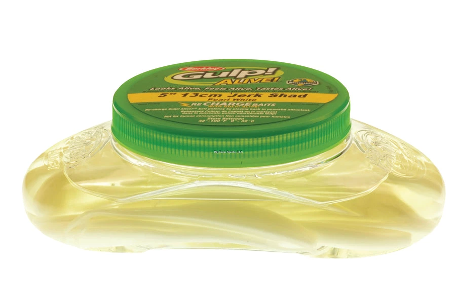 Lures Berkley Gulp Alive Jerk Shad, 5", Oval Bucket, Pearl White 3 Lures Berkley Gulp Alive Jerk Shad, 5", Oval Bucket, Pearl White